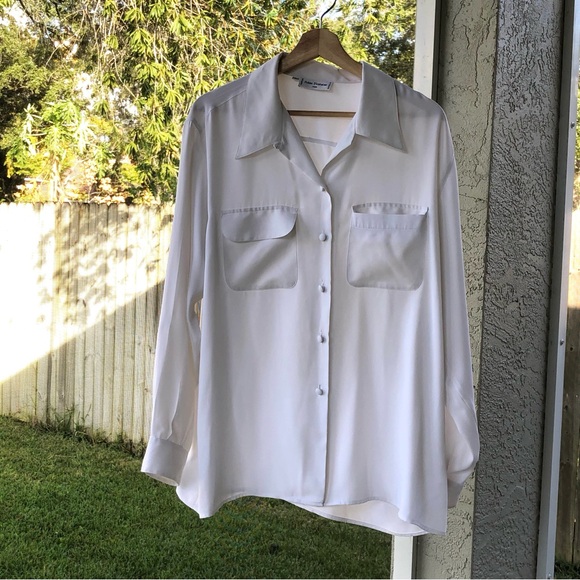 Anne Fontaine Paris White, Satin Button Down, Blouse Women’s 4, Very Oversized! - Picture 13 of 13